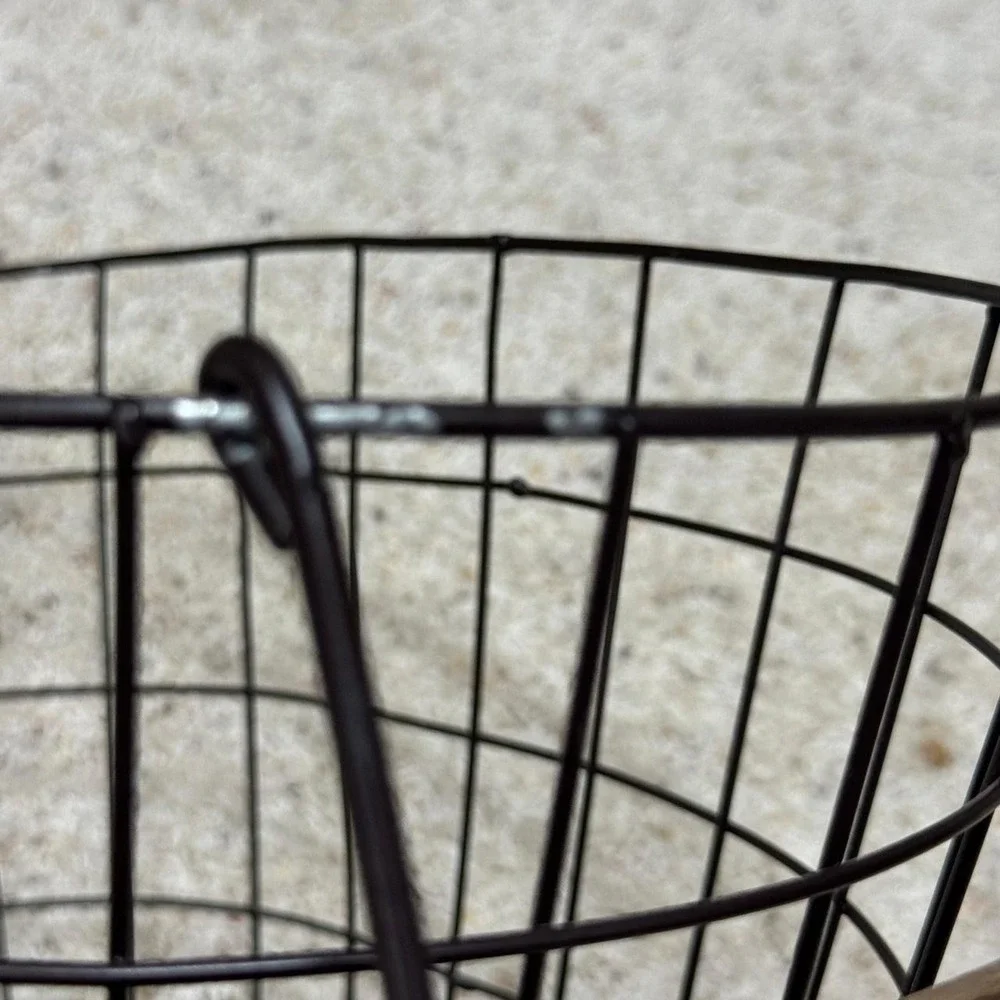 Rustic Oval Metal Wire Basket with Wood Handles Dark Bronze Industrial Storage
